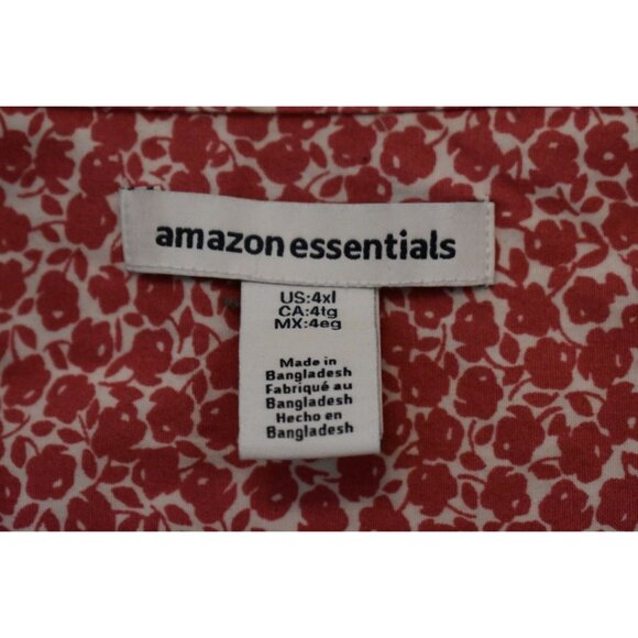 AMZN Essentials Red Floral Short Sleeve Button Front Shirt Big and Tall Size 4XL - Picture 3 of 6